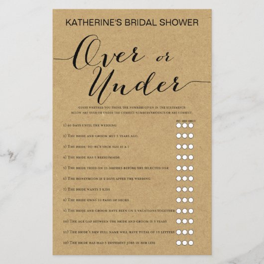 Rustic Kraft Vrijgezellenfeest Game PRINED (Voorkant)