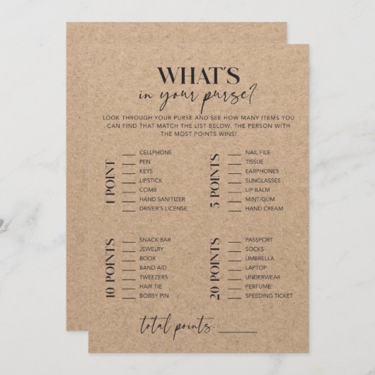 Rustic Kraft Vrijgezellenfeest wat in je tas zit (Voorkant / Achterkant)