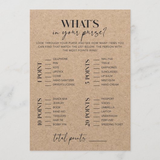 Rustic Kraft Vrijgezellenfeest wat in je tas zit (Voorkant)