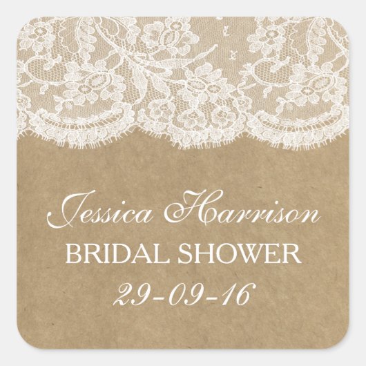 Rustic Kraft &  Vrijgezellenfeest witte zout Vierkante Sticker (Voorkant)