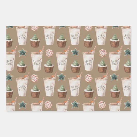 Rustic Kraft Warm Cozy Hot Cocoa Cupcakes Cookies Inpakpapier Vel (Voorkant 3)