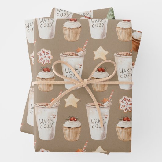 Rustic Kraft Warm Cozy Hot Cocoa Cupcakes Cookies Inpakpapier Vel (In situ)