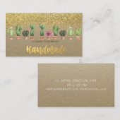Rustic, Kraft, Waterverf Cactus Gold Glitter Visitekaartje (Voorkant / Achterkant)