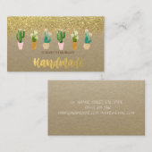 Rustic Kraft, Waterverf Cactus Plant Gold Glitter Visitekaartje (Voorkant / Achterkant)