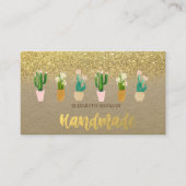 Rustic Kraft, Waterverf Cactus Plant Gold Glitter Visitekaartje (Voorkant)
