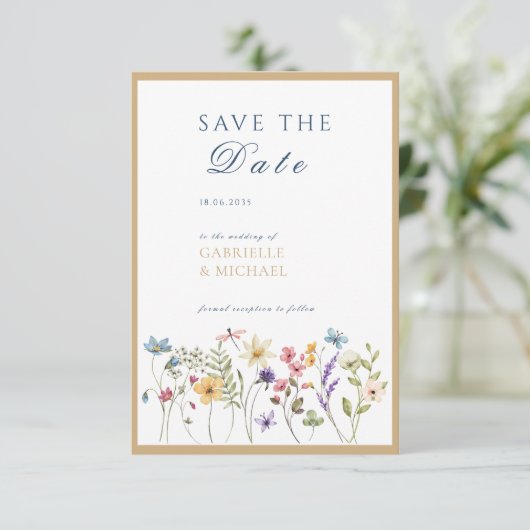 Rustic Kraft Waterverf Floral Bewaar de datum Save The Date (Staand voorkant)