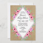 Rustic Kraft & Waterverf Flowers Baby shower Kaart (Voorkant)