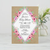 Rustic Kraft & Waterverf Flowers Baby shower Kaart (Staand voorkant)