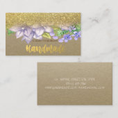 Rustic, Kraft, Waterverf Flowers, Glitter Visitekaartje (Voorkant / Achterkant)