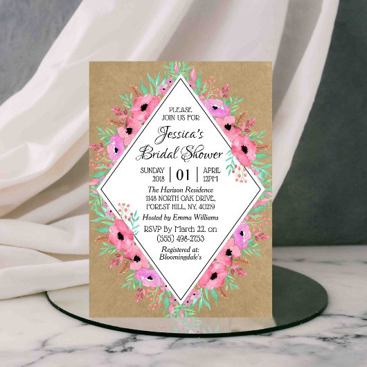 Rustic Kraft Waterverf Flowers Vrijgezellenfeest Kaart