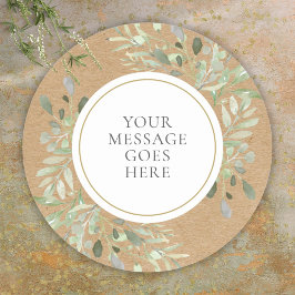 Rustic Kraft Waterverf Greenery Ronde Sticker