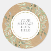 Rustic Kraft Waterverf Greenery Ronde Sticker (Voorkant)