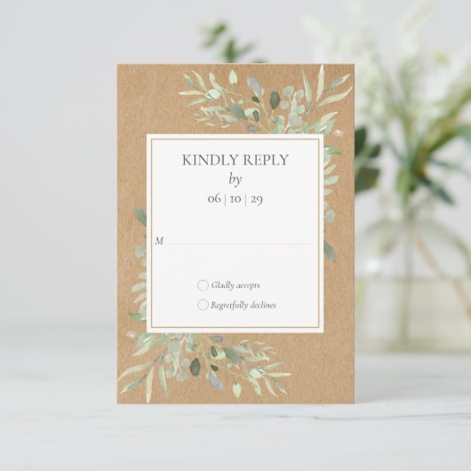 Rustic Kraft Waterverf Greenery RSVP (Staand voorkant)