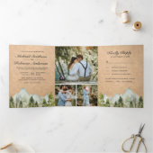 Rustic Kraft Waterverf Mountain Pine Tree Wedding Drieluik Uitnodiging (Binnen)