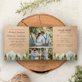 Rustic Kraft Waterverf Mountain Pine Tree Wedding Drieluik Uitnodiging