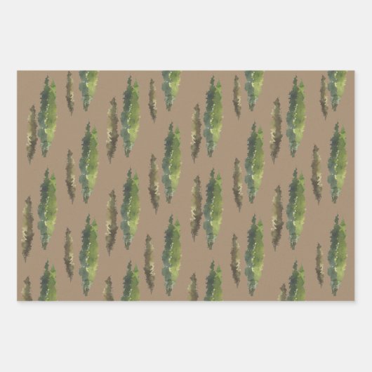 Rustic Kraft Waterverf Woodland Evergreen Trees Inpakpapier Vel (Voorkant)