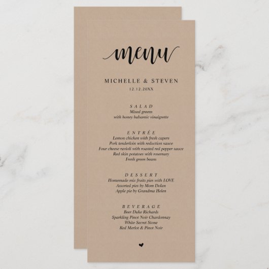 Rustic Kraft Wedding Elopement Menu (Voorkant / Achterkant)