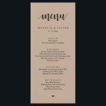 Rustic Kraft Wedding Elopement Menu<br><div class="desc">Moderne Rustic Brown Kraft Wedding Elopement Kaart. Eenvoudig aan te passen en aan uw behoeften aan te passen, en uw gasten zullen enthousiast zijn wanneer zij deze perfecte en stijlvolle menu van het diner zien.</div>
