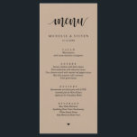 Rustic Kraft Wedding Elopement Menu<br><div class="desc">Moderne Rustic Brown Kraft Wedding Elopement Kaart. Eenvoudig aan te passen en aan uw behoeften aan te passen,  en uw gasten zullen enthousiast zijn wanneer zij deze perfecte en stijlvolle menu van het diner zien.</div>