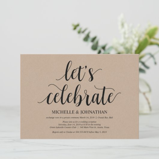 Rustic Kraft Wedding Elopement Reception nodigt ui Kaart (Staand voorkant)