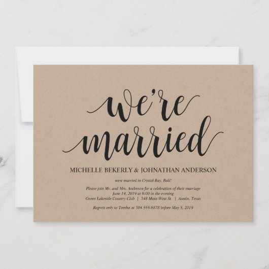 Rustic Kraft Wedding Elopement Reception nodigt ui Kaart (Voorkant)