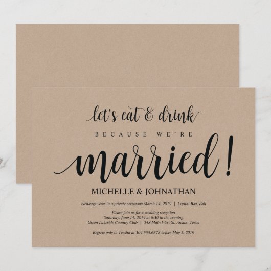 Rustic Kraft Wedding Elopement Reception nodigt ui Kaart (Voorkant / Achterkant)