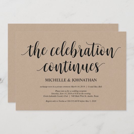 Rustic Kraft Wedding Elopement Reception nodigt ui Kaart (Voorkant / Achterkant)