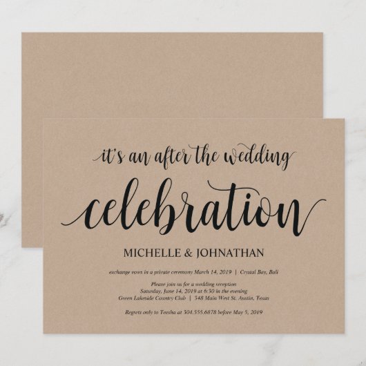 Rustic Kraft Wedding Elopement Reception nodigt ui Kaart (Voorkant / Achterkant)