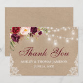 Rustic Kraft Wedding Floral Jar Lights Bedankkaart (Voorkant / Achterkant)