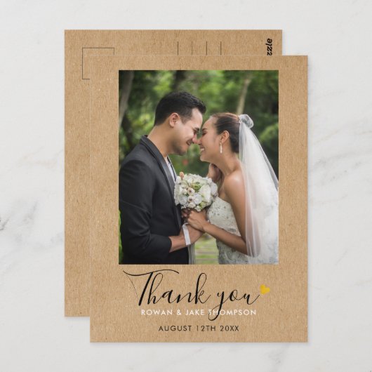 Rustic Kraft Wedding Foto bedankt Briefkaart (Voorkant / Achterkant)
