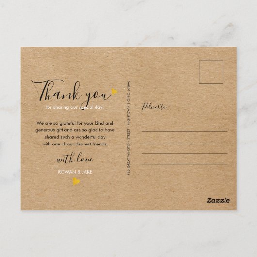 Rustic Kraft Wedding Foto bedankt Briefkaart (Achterkant)