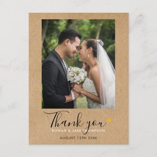 Rustic Kraft Wedding Foto bedankt Briefkaart (Voorkant)