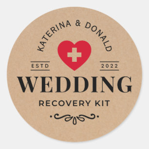 Rustic Kraft Wedding Hangover Recovery Kit Classi Ronde Sticker