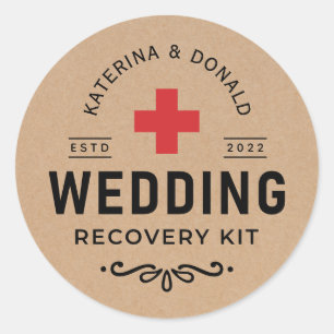 Rustic Kraft Wedding Hangover Recovery Kit Classi Ronde Sticker