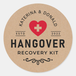 Rustic Kraft Wedding Hangover Recovery Kit Ronde Sticker