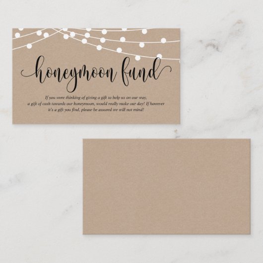 Rustic kraft, Wedding Honeymoon Fund and Wish Informatiekaartje (Voorkant / Achterkant)