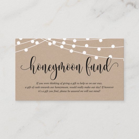 Rustic kraft, Wedding Honeymoon Fund and Wish Informatiekaartje (Voorkant)