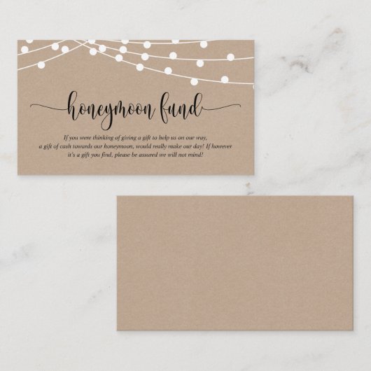 Rustic kraft, Wedding Honeymoon Fund en Wish Encl Informatiekaartje (Voorkant / Achterkant)
