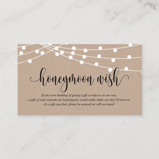 Rustic kraft, Wedding Honeymoon Fund of Wish Informatiekaartje (Voorkant)