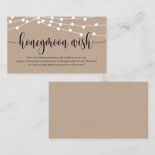 Rustic kraft, Wedding Honeymoon Wish of Fund Enclo Informatiekaartje (Voorkant / Achterkant)