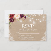 Rustic Kraft Wedding Lights Jars Lace Floral RSVP (Voorkant)