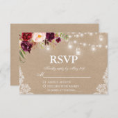 Rustic Kraft Wedding Lights Jars Lace Floral RSVP (Voorkant / Achterkant)