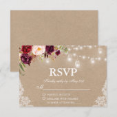Rustic Kraft Wedding Lights Jars Lace Floral RSVP Kaartje (Voorkant / Achterkant)