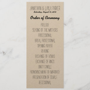 Rustic Kraft Wedding Programme Programmakaart