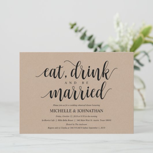 Rustic Kraft Wedding Rehearsal Dinner Invites Kaart (Staand voorkant)