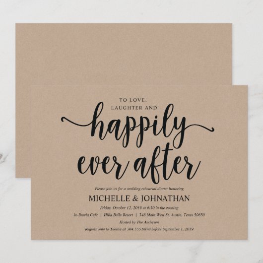 Rustic Kraft Wedding Rehearsal Dinner Invites Kaart (Voorkant / Achterkant)