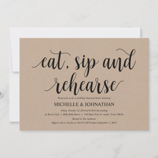 Rustic Kraft Wedding Rehearsal Dinner Invites Kaart (Voorkant)