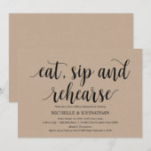 Rustic Kraft Wedding Rehearsal Dinner Invites Kaart (Voorkant / Achterkant)