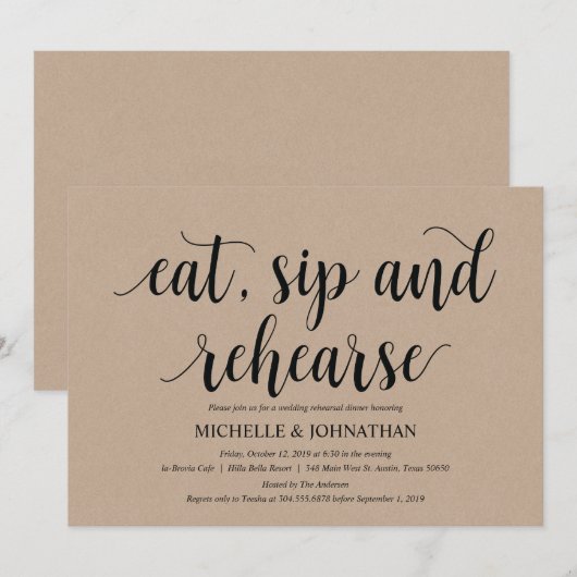 Rustic Kraft Wedding Rehearsal Dinner Invites Kaart (Voorkant / Achterkant)