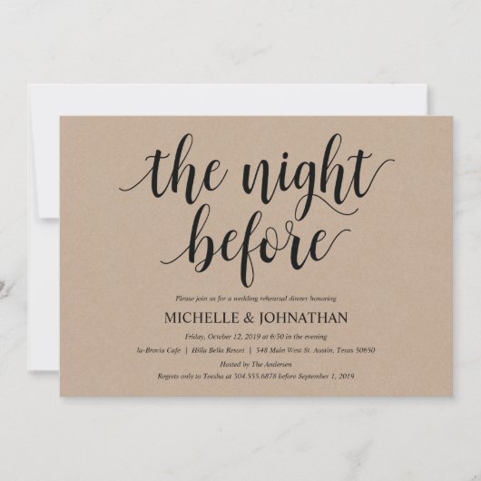 Rustic Kraft Wedding Rehearsal Dinner Invites Kaart (Voorkant)